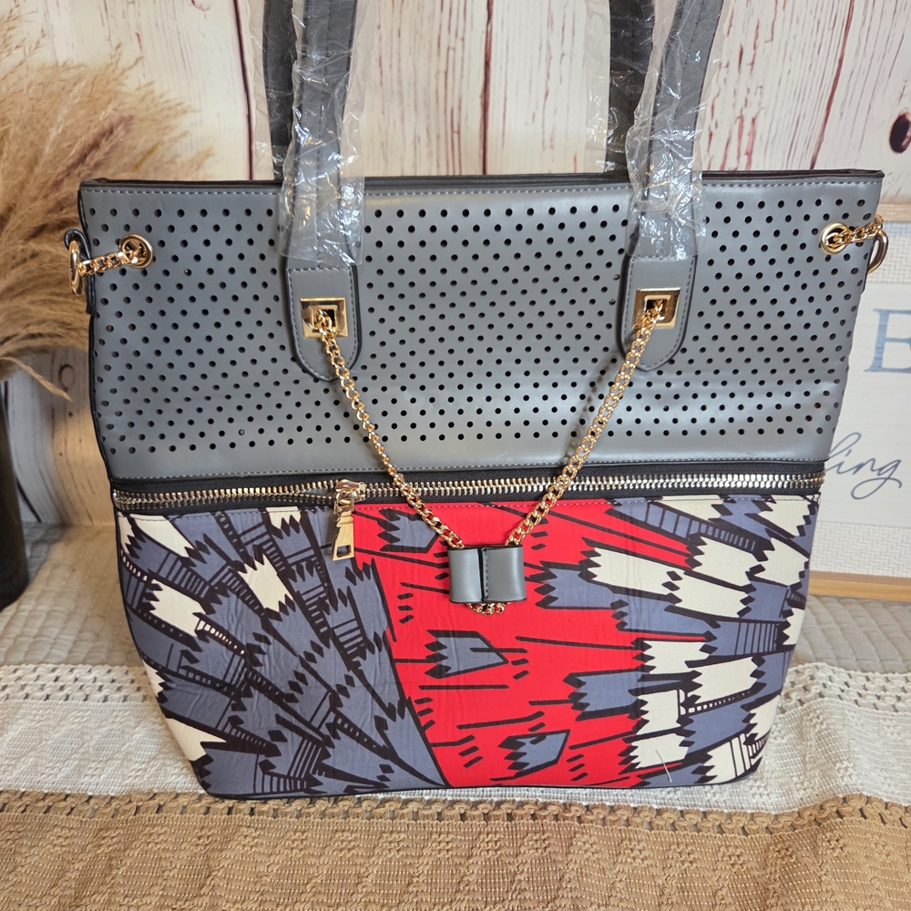 Stylish Gray and Red Women's Tote Bag